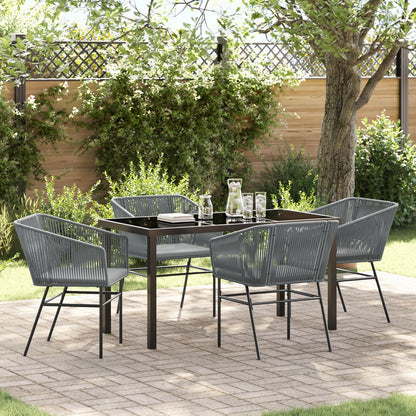 5-Delige Tuinset Met Kussens Grijs Poly Rattan
