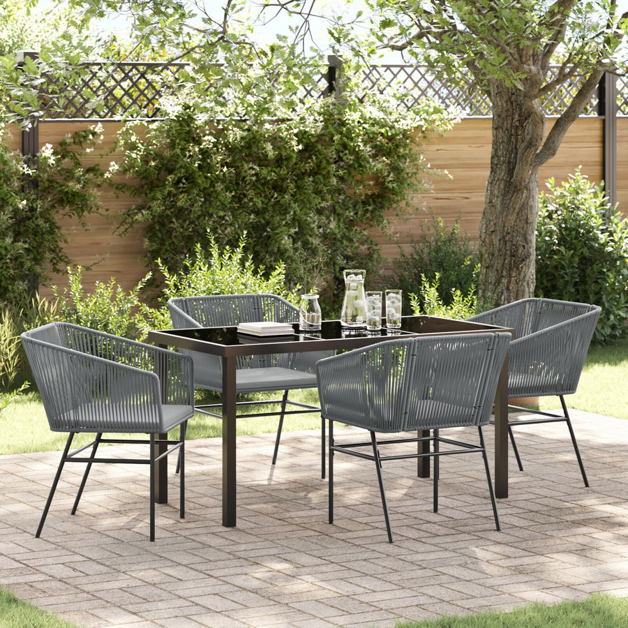 5-Delige Tuinset Met Kussens Grijs Poly Rattan