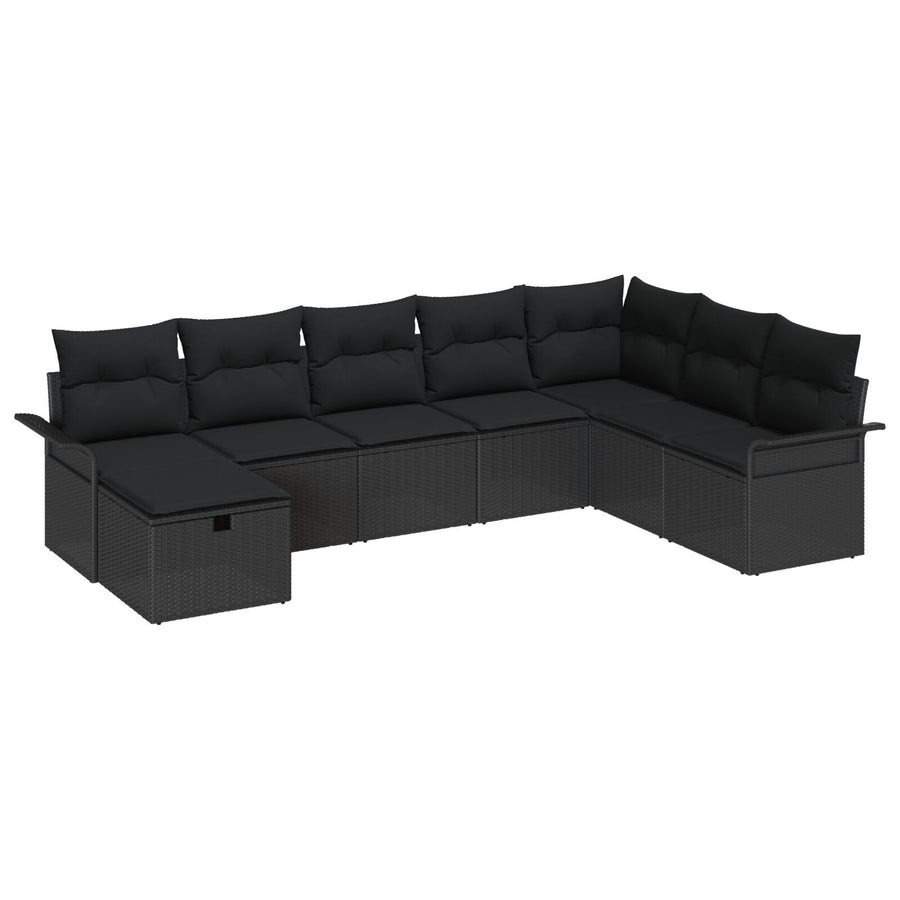 8-Delige Tuinsofa Set Met Kussens Zwart Poly Rattan