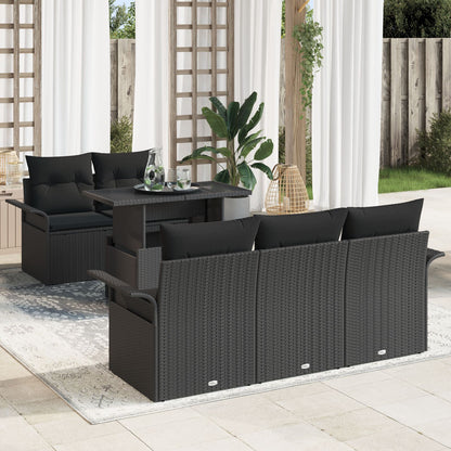 6 Delige Tuin Sofa Set Met Kussens Zwarte Poly Rattan