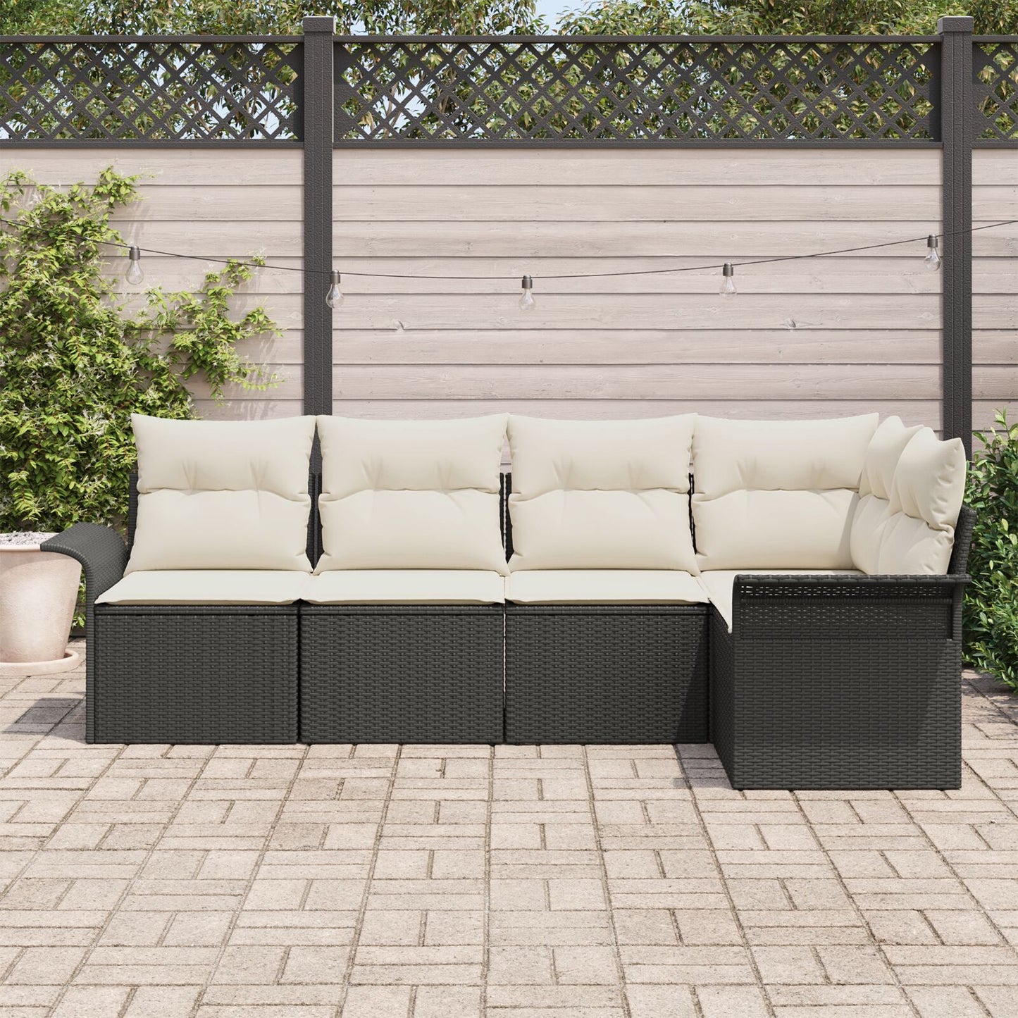 5-Delige Tuin Sofa Set Met Kussens Zwart Poly Rattan