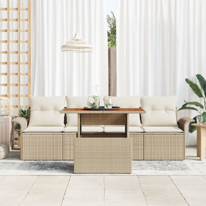 5-Delige Tuinbankset Met Kussens Beige Poly Rattan Acacia