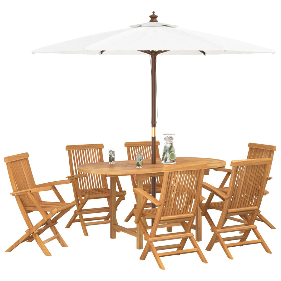 7-Delig Tuin Eettafel Set Van Massief Teak
