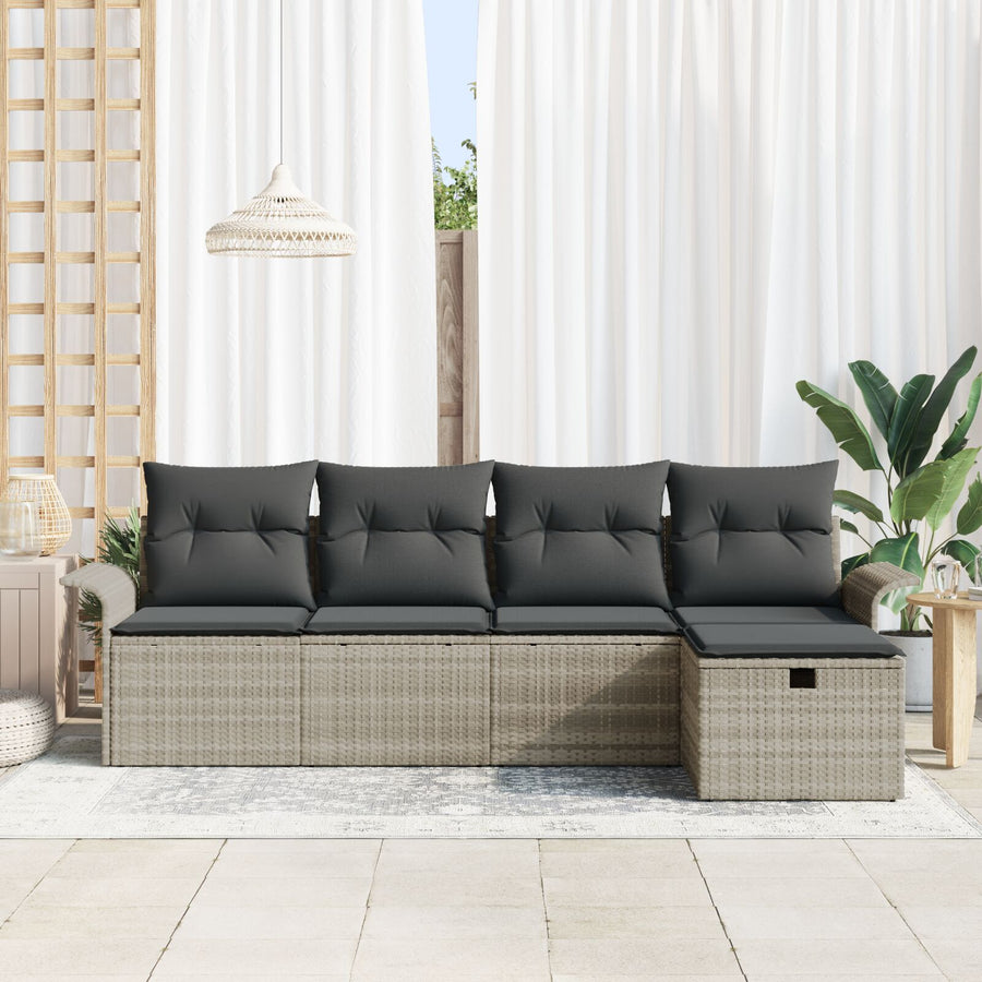 5-Delige Tuinbankset Met Kussens Lichtgrijs Poly Rattan