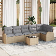 7-Delige Tuin Sofa Set Met Kussens Zwart Poly Rieten Beige en grijs met tafel