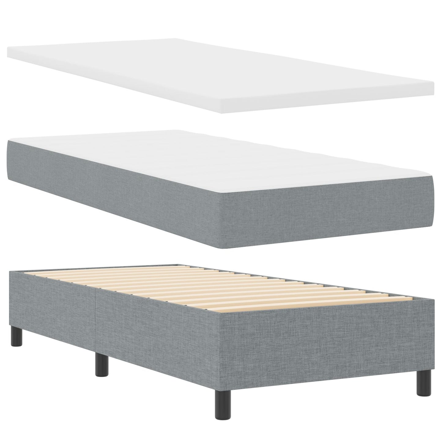 Boxspring Bed Met Matras & Bank Stof Lichtgrijs 90 x 200 cm Lijnen ontwerp
