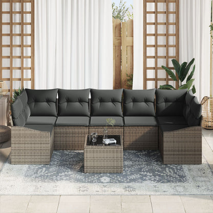 8 Delige Tuin Sofa Set Met Kussens Grijs Poly Rattan Gegalvaniseerd Staal