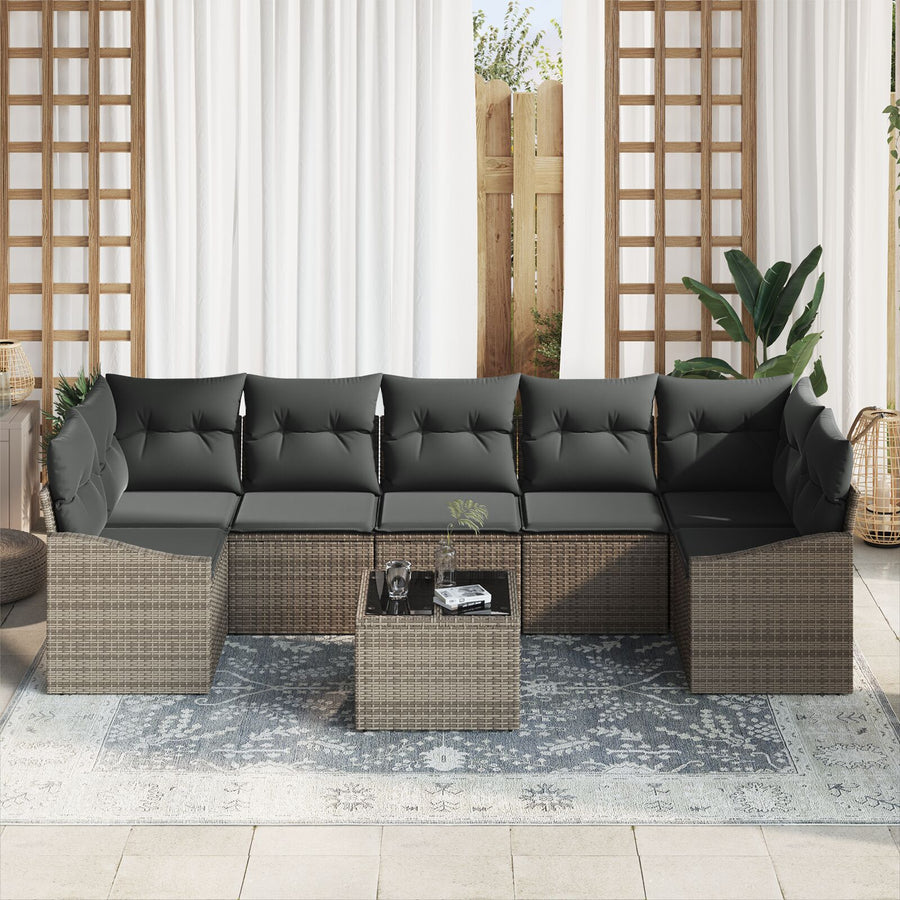 8 Delige Tuin Sofa Set Met Kussens Grijs Poly Rattan Gegalvaniseerd Staal