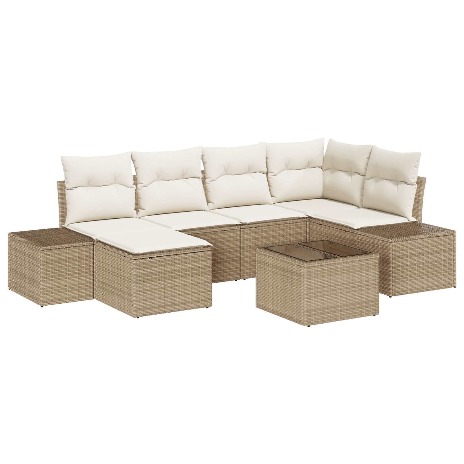 7-Delige Tuin Sofa Set Met Kussens In Bruin Poly Rattan