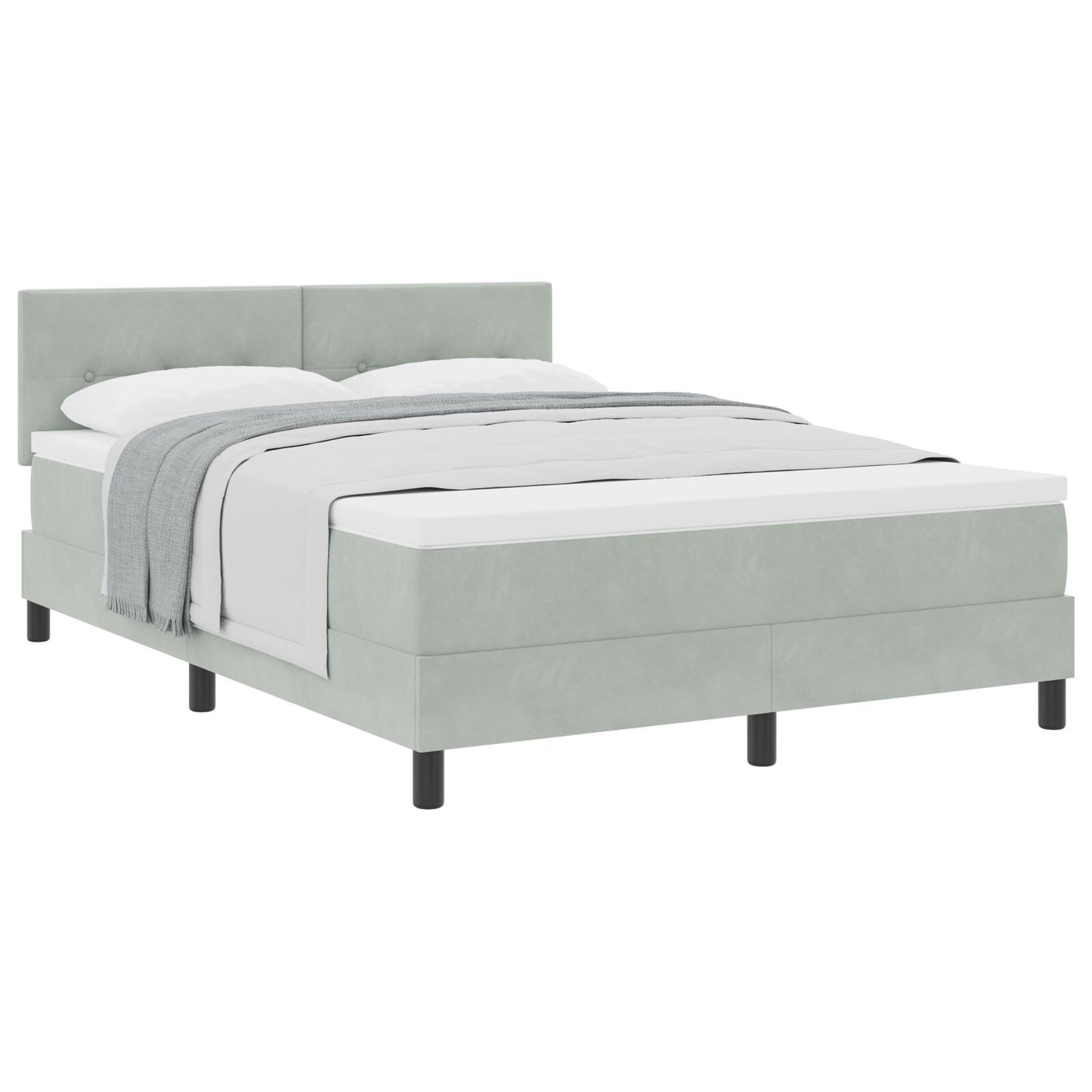 Boxspringbed Met Matras Lichtgrijs 140X200 Cm Fluweel Blauw