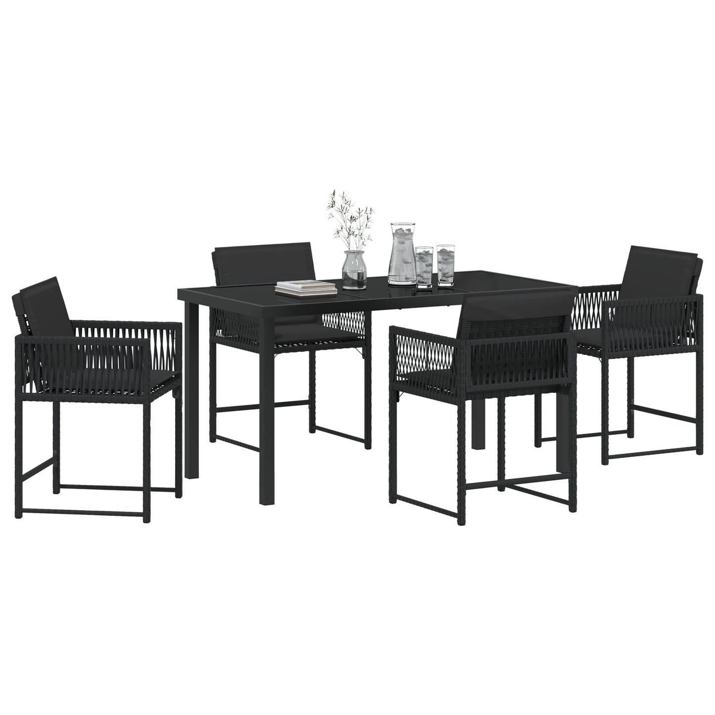 5-Delige Tuinset Met Kussens Zwart Poly Rattan