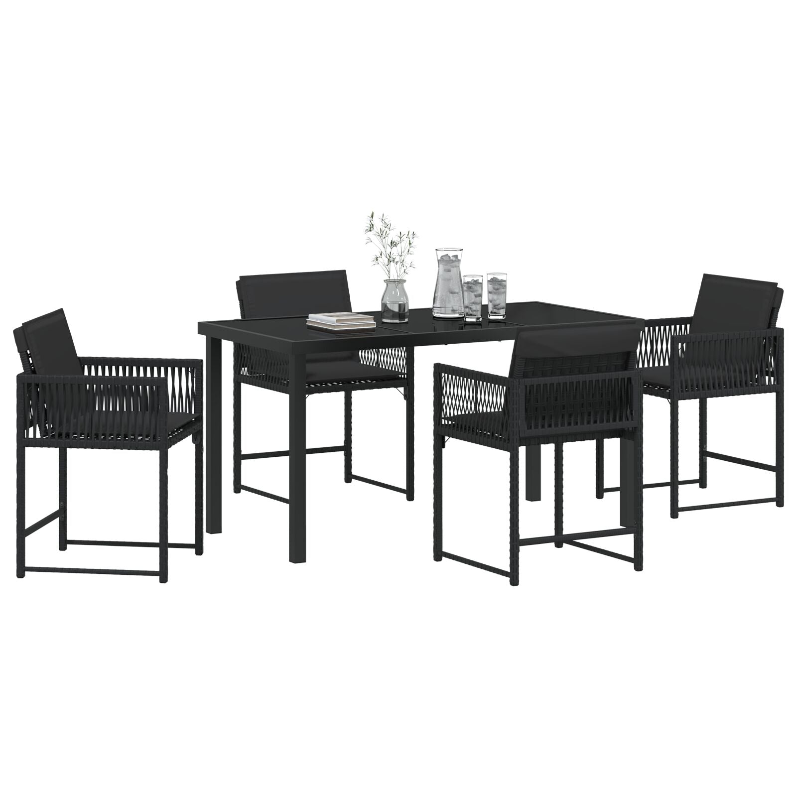 5-Delige Tuinset Met Kussens Zwart Poly Rattan