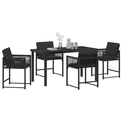 5-Delige Tuinset Met Kussens Zwart Poly Rattan