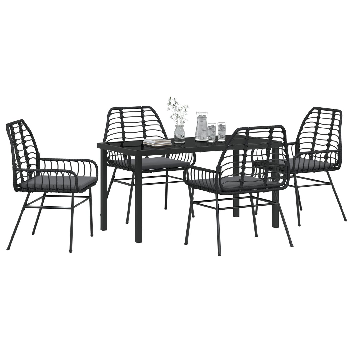 5-Delige Tuin Eetset Met Kussens Zwart Poly Rattan