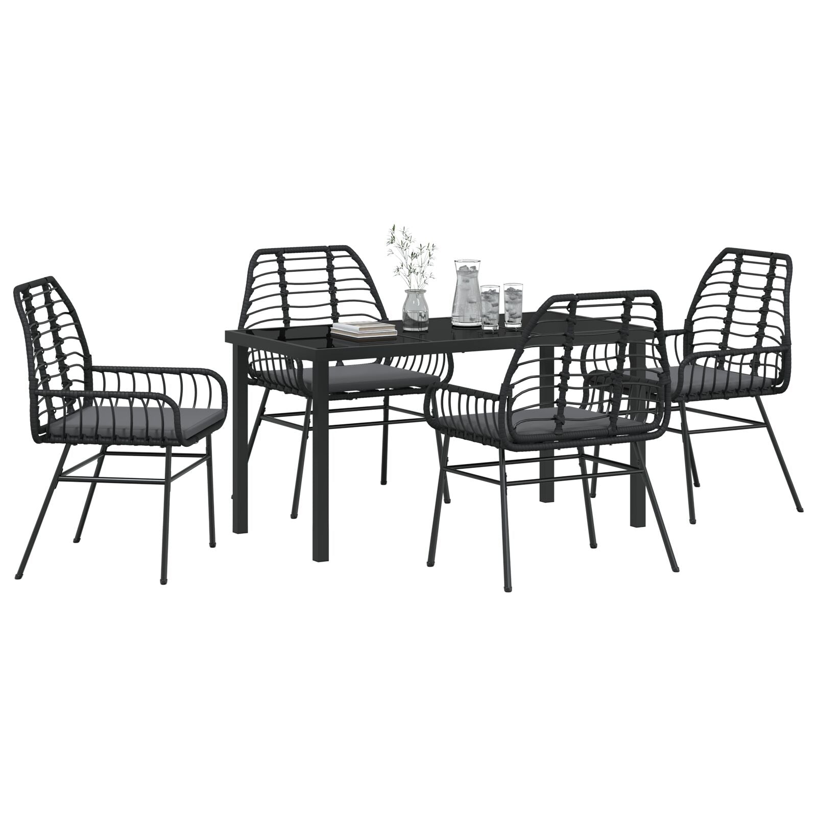 5-Delige Tuin Eetset Met Kussens Zwart Poly Rattan