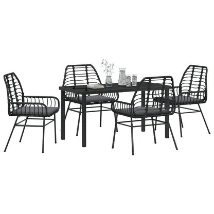 5-Delige Tuin Eetset Met Kussens Zwart Poly Rattan