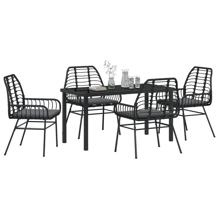 5-Delige Tuin Eetset Met Kussens Zwart Poly Rattan