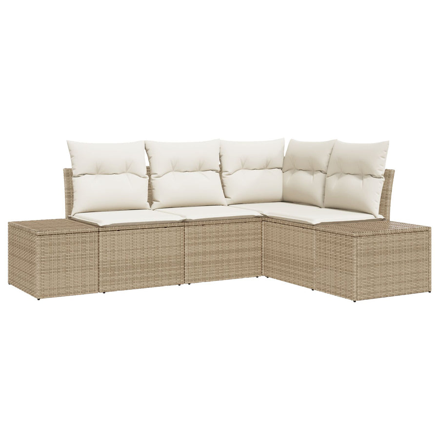 4-Delige Tuinbankset Met Kussens Poly Rattan Beige en crème zonder tafel