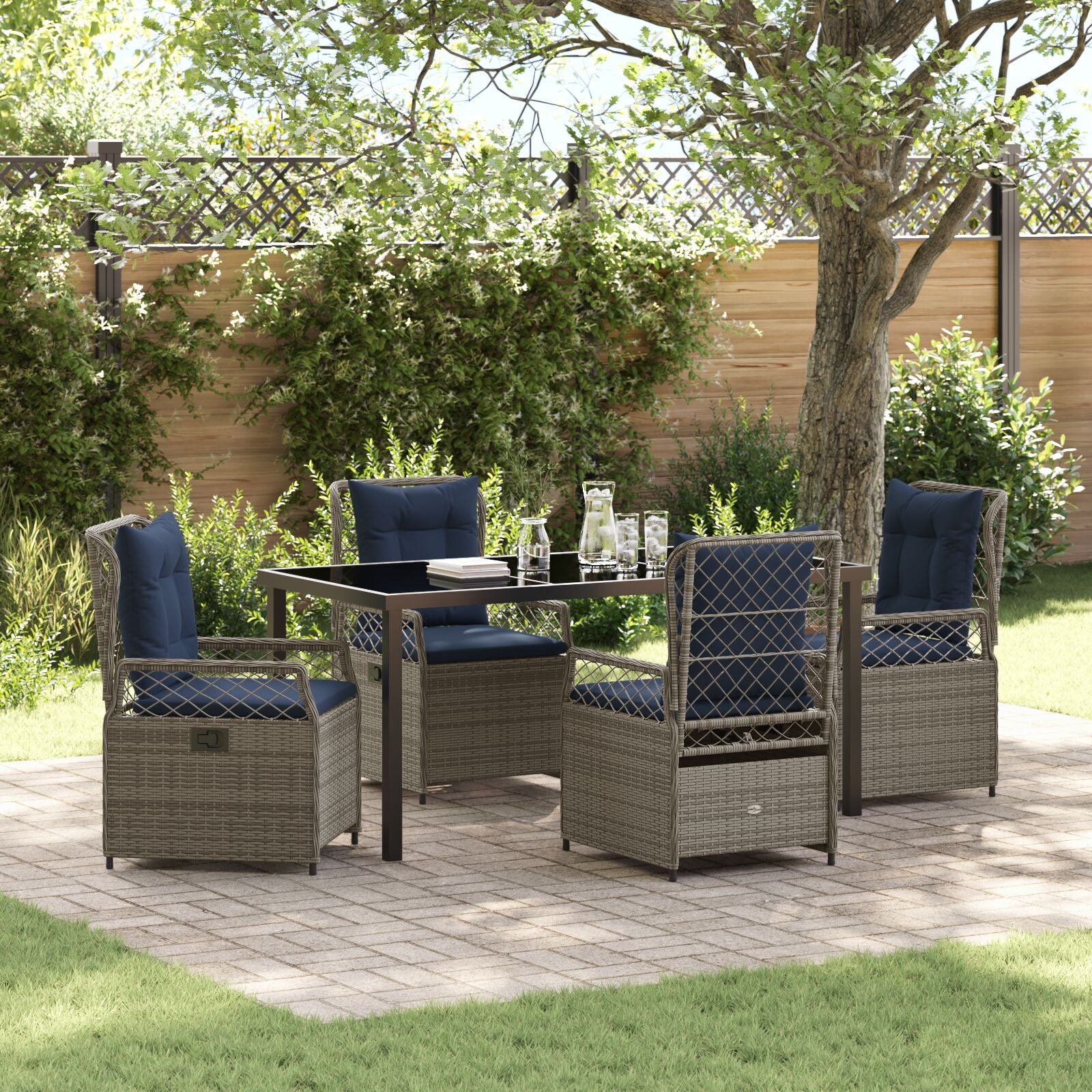 5 Delige Tuin Eetset Grijze Poly Rattan