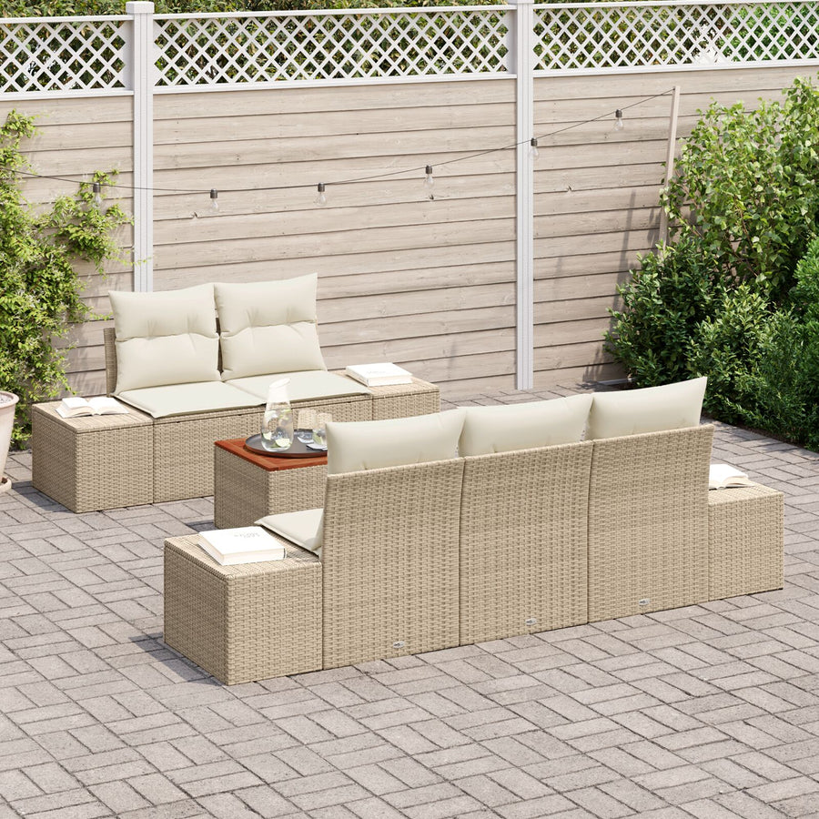 6-Delige Tuin Sofa Set Met Kussens Beige Poly Rattan Acacia