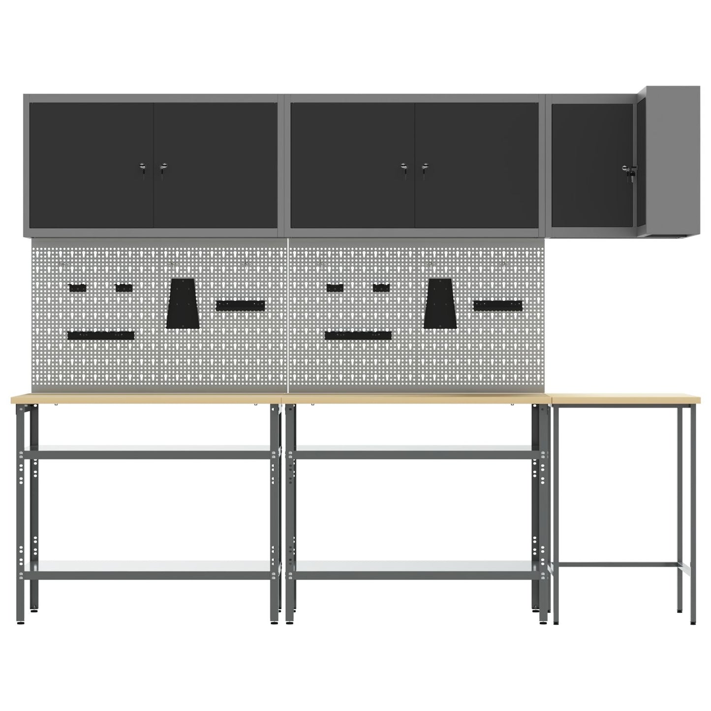 10-Delige Toolopslagtafelset Gelaagd Hout En Metaal 100 cm kast met pegboard Zwart 3x tafel + 4x kast + 4x pegboard