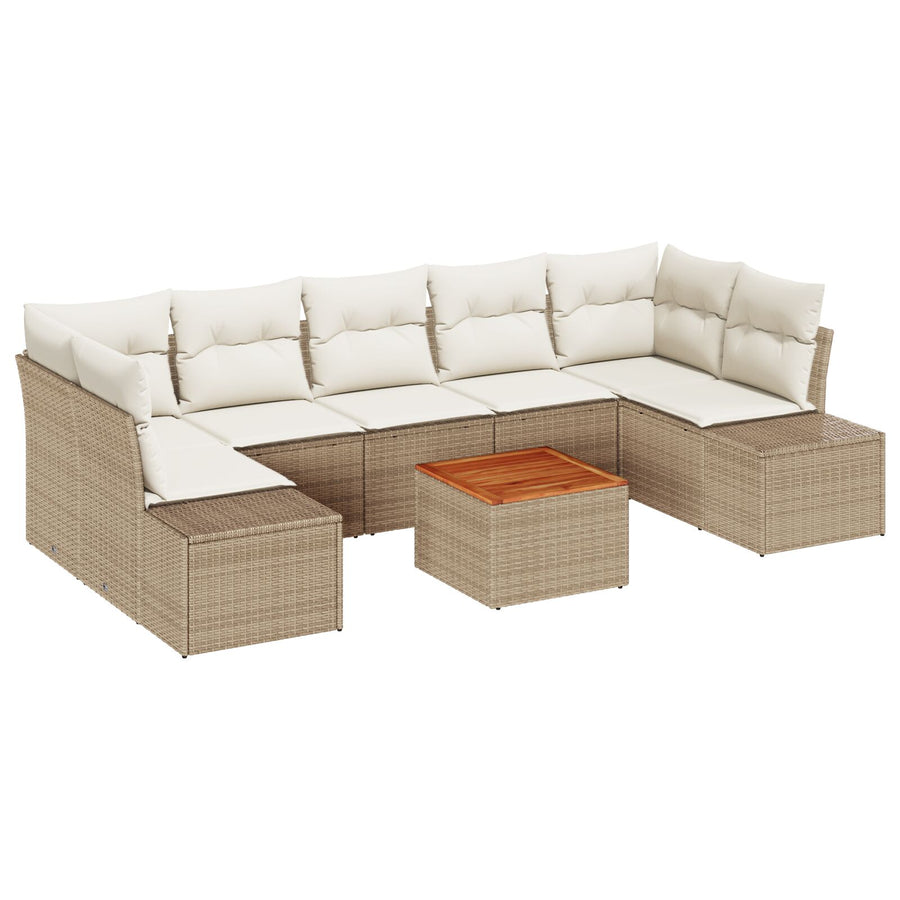 8-Delige Tuinbank Set Met Kussens Beige Poly Rattan Acacia