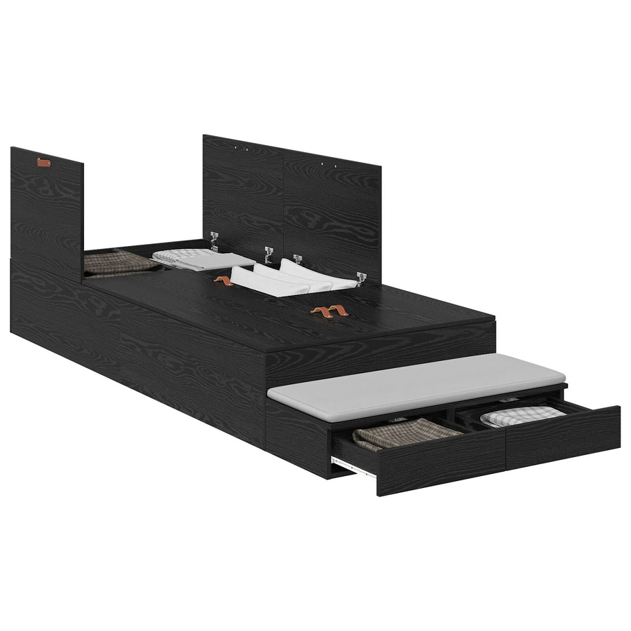 Opbergbedframe Zwart Eiken Gemaakt Hout 236,5 X 100 X 31,5 Cm Artisanaal Eiken