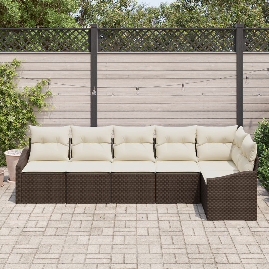 6-Delige Tuinsofa Set Met Kussens Poly Rattan Bruin en crème zonder tafel