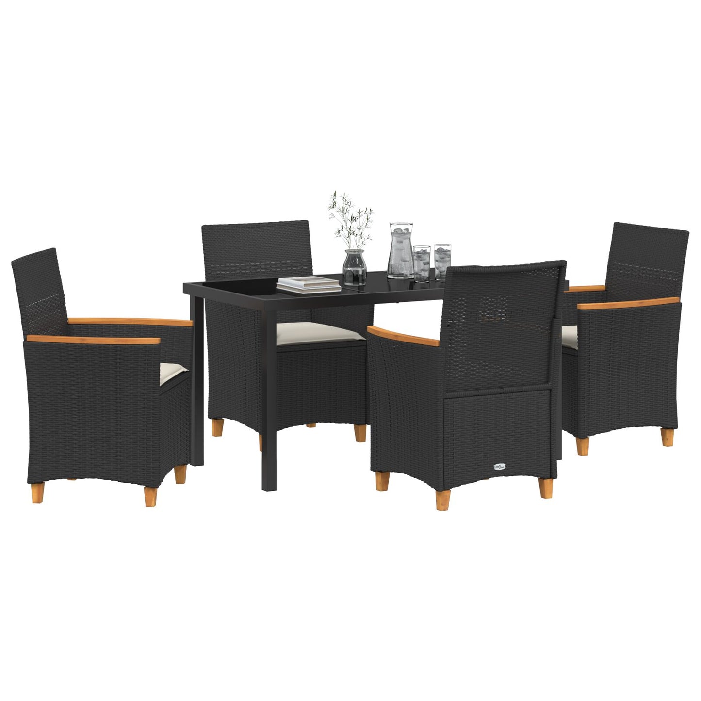 5-Delige Tuin Eetset Met Kussens Zwart Poly Rattan