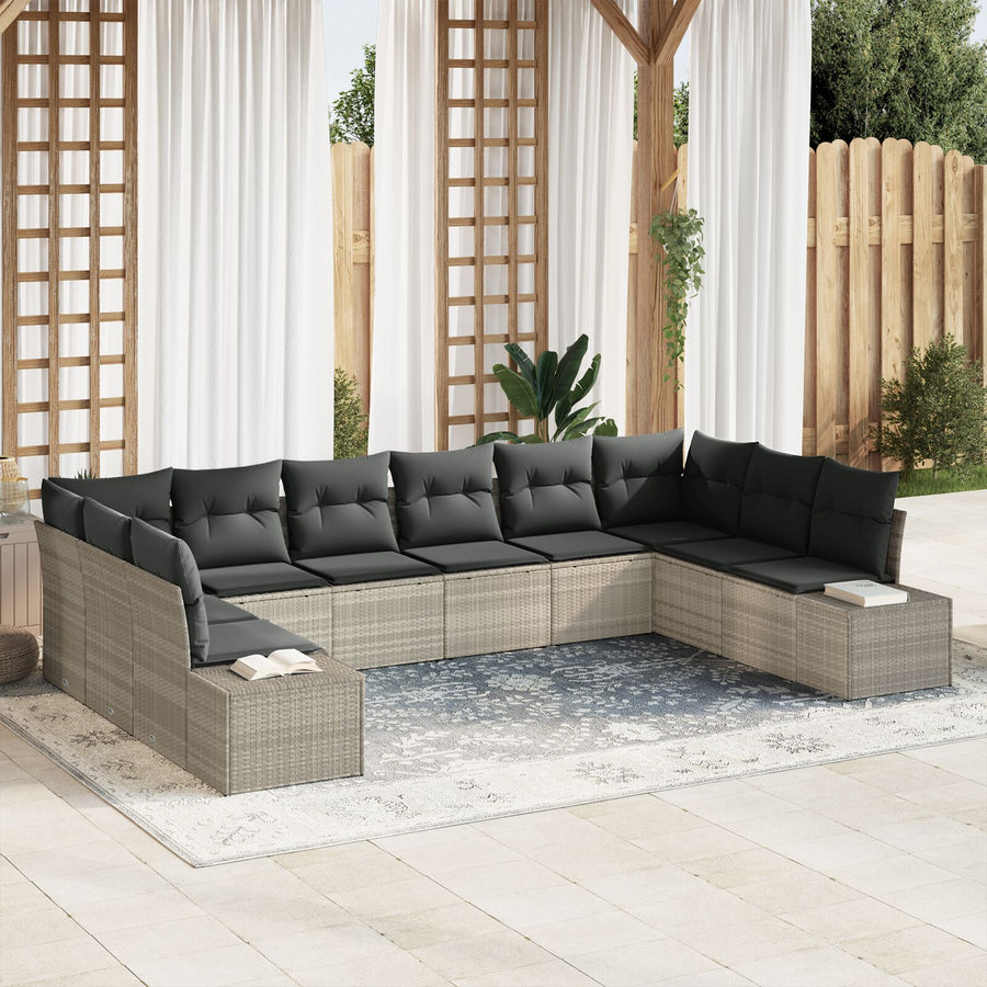 10-Delige Tuin Sofa Set Met Kussens Poly Rattan Lichtgrijs zonder tafel