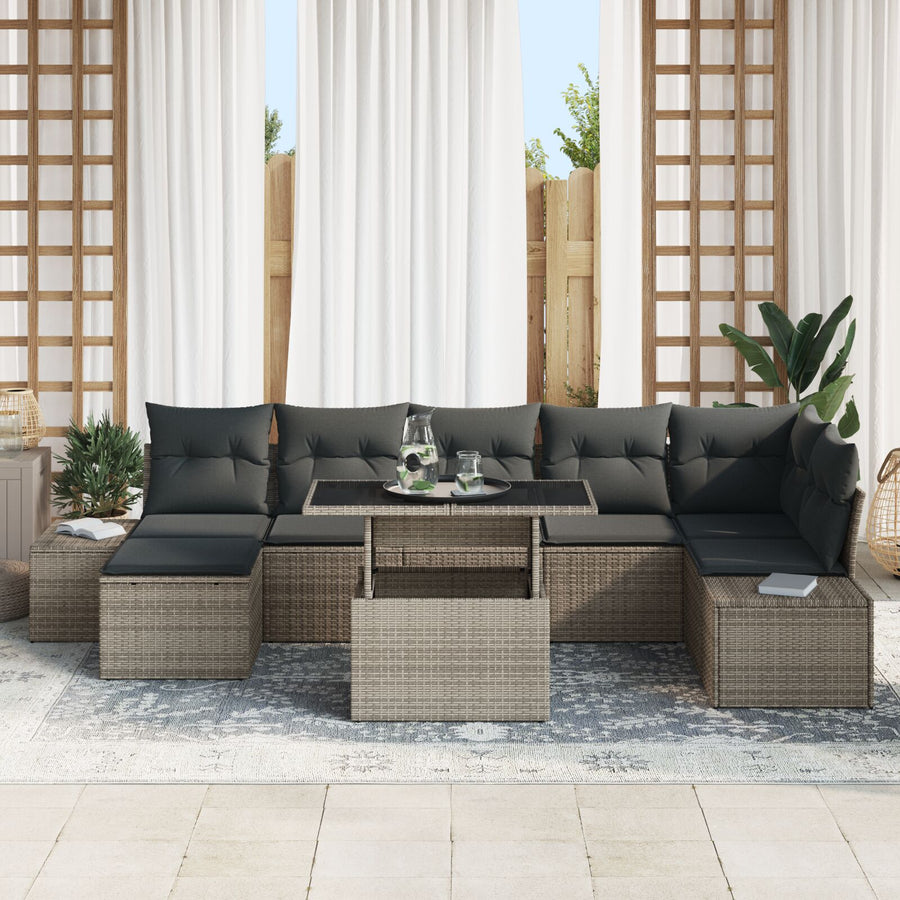 Tuin Sofa Set Set Van 8 Grijs Rattan, Polyester Buiten Tafel
