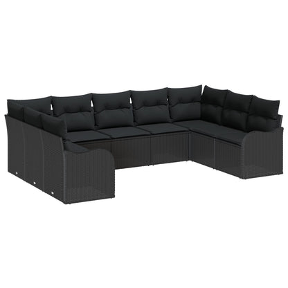 9-delige tuin sofa set met kussens zwart poly rattan, vidaXL 2-zits tuin sofa met kussens zwart poly rattan
