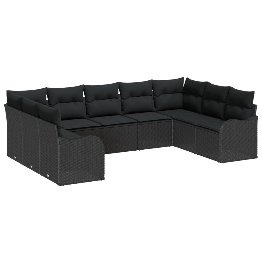 9-delige tuin sofa set met kussens zwart poly rattan, vidaXL 2-zits tuin sofa met kussens zwart poly rattan