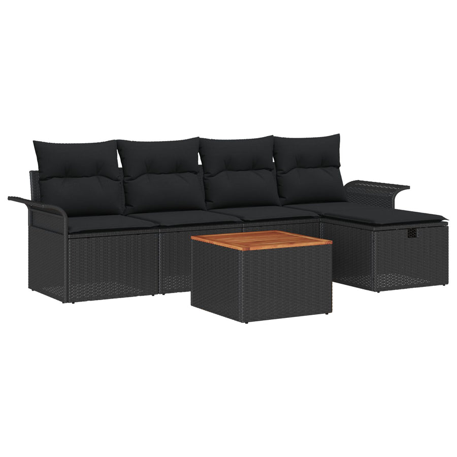 6-Delige Tuinsofa Set Met Kussens Zwart Poly Rattan