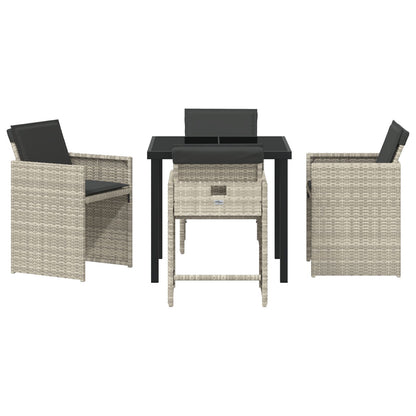 5-Delige Tuindiningset Met Kussens Lichtgrijs Poly Rattan