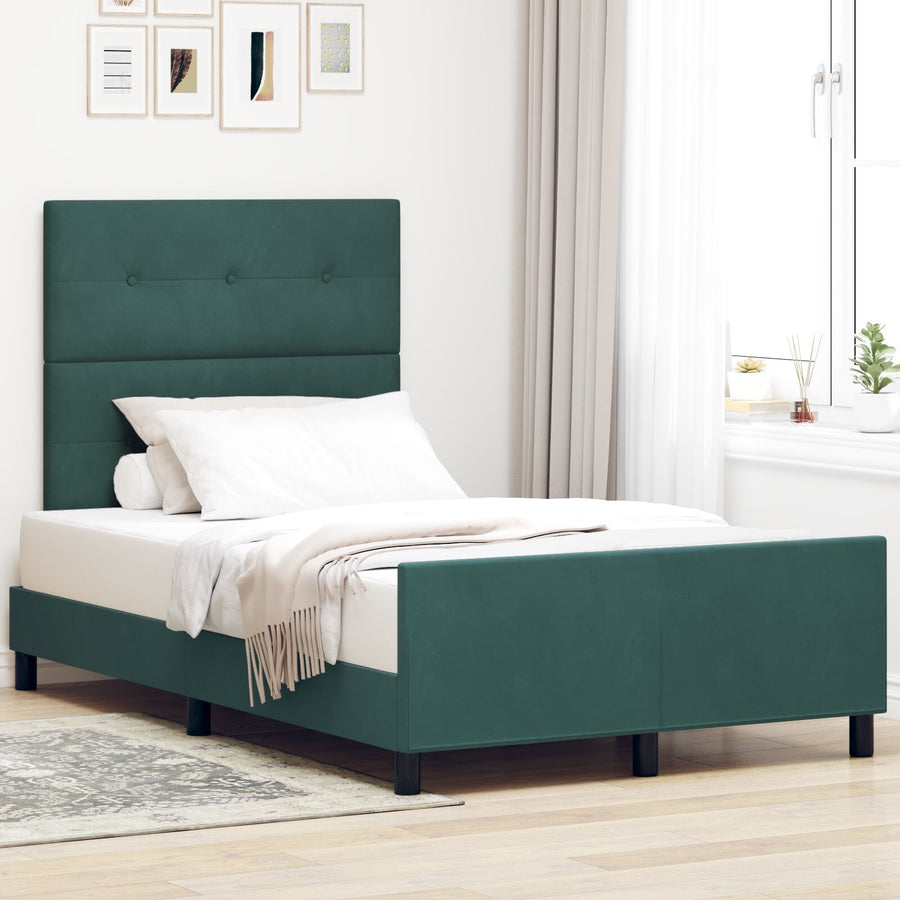 Bed Frame Donkergroen 120X200 Cm Velours Crème
