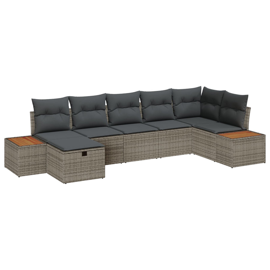 7-Delige Tuinsofa Set Met Kussens Grijze Poly Rattan