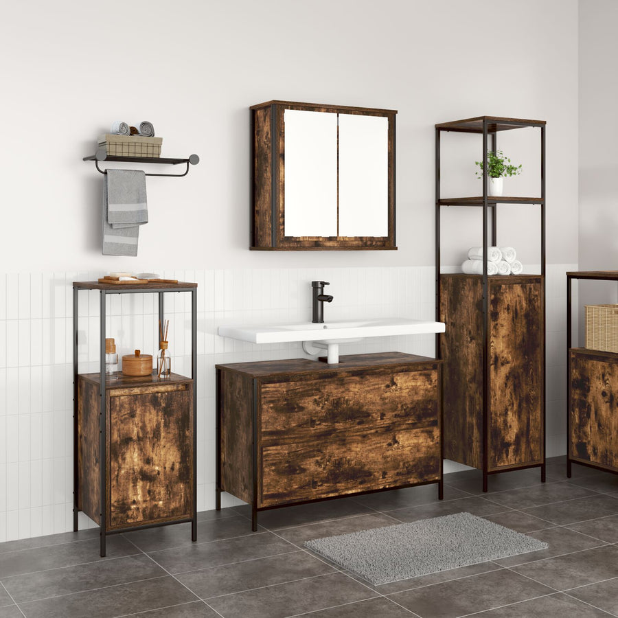 3 Delige Badkamermeubelset Smoked Oak Engineered Wood Gerookte eiken