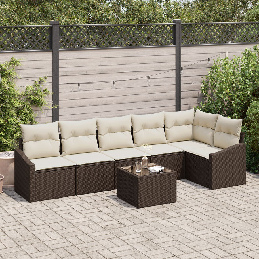 Tuin Sofa Set Set Van 7 Bruin, Crème Rattan, Polyester