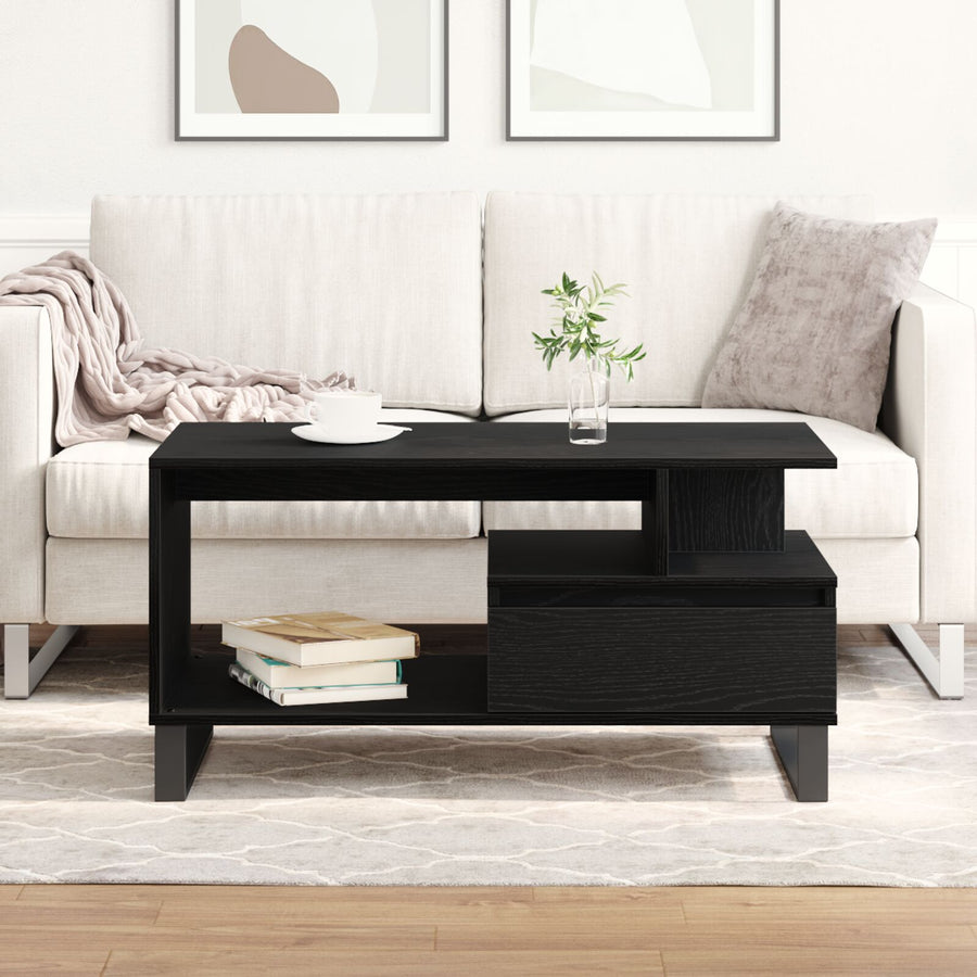 Salontafel 90X49X45 Cm Bewerkt Hout Zwart eiken