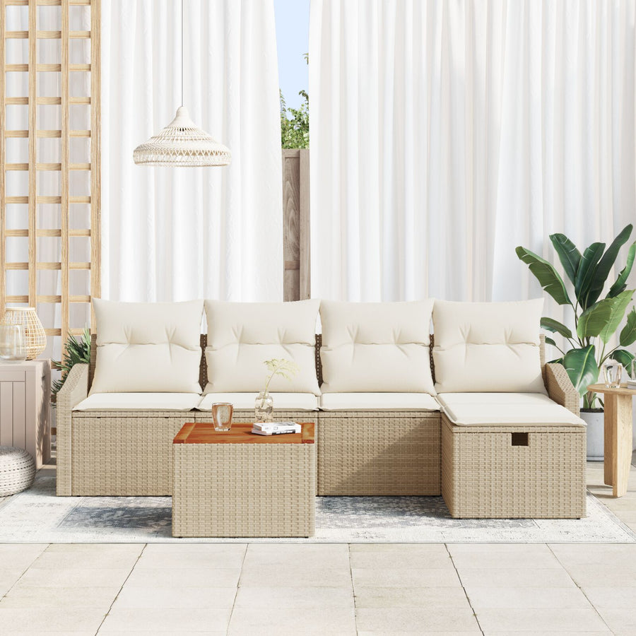 6-Delige Tuin Sofa Set Met Kussens Beige Poly Riet