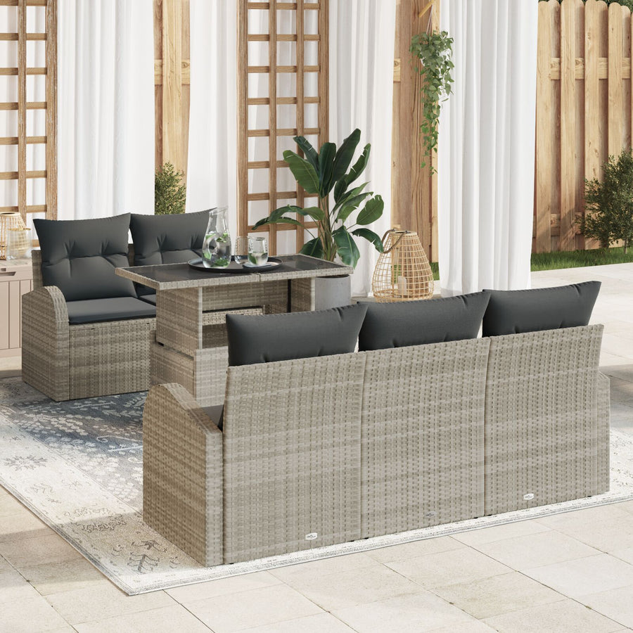 6-Delige Tuin Sofa Set Met Kussens Lichtgrijs Poly Riet