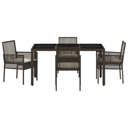 5-Delige Tuin Eetset Met Kussens Bruin Poly Rattan