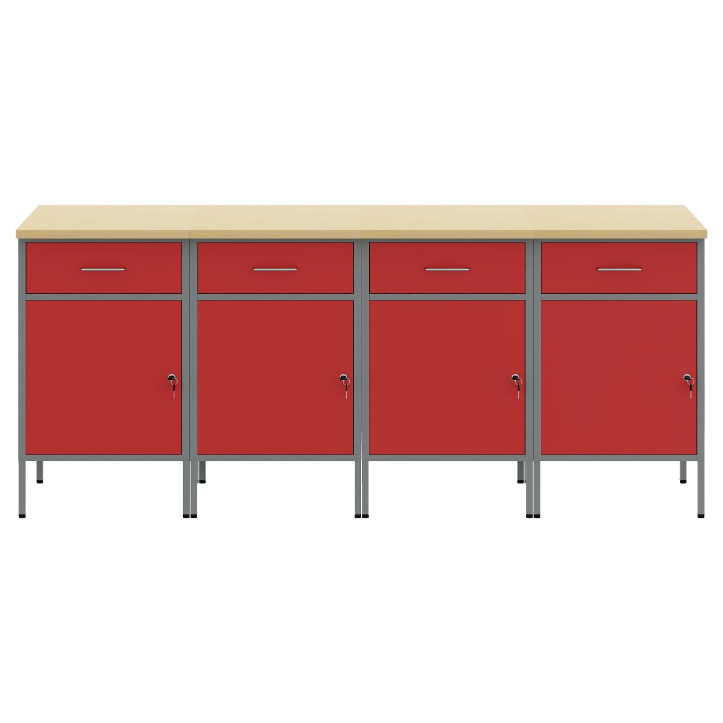 Werkcabinet 4-Delige Set En Grijs Geëngineerd Hout En Staal 4x (84 cm) Rood 4x kast