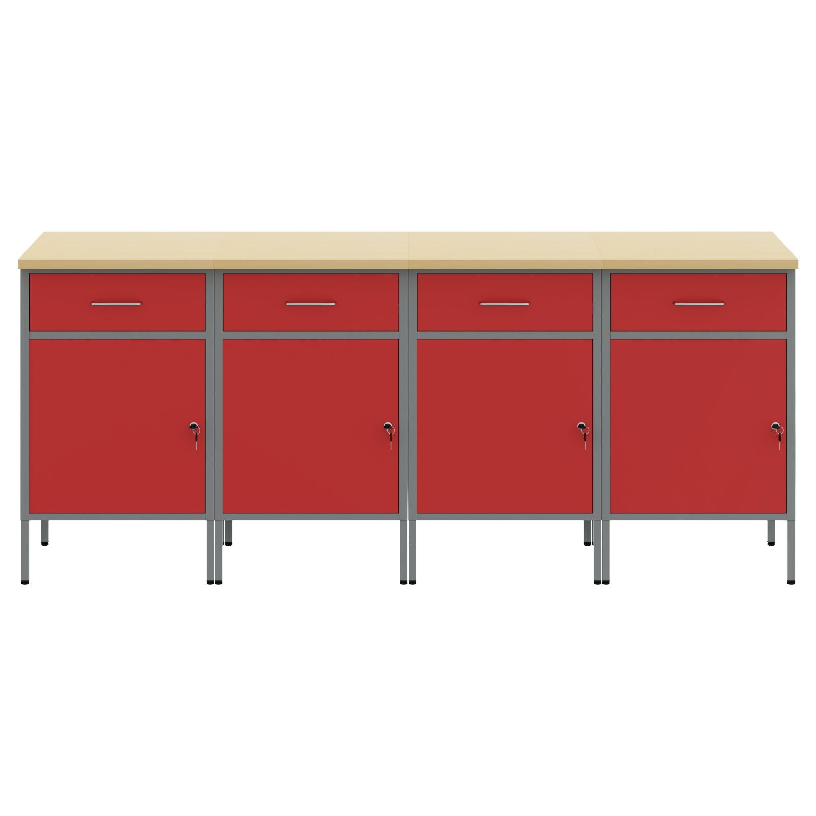 Werkcabinet 4-Delige Set En Grijs Geëngineerd Hout En Staal 4x (84 cm) Rood 4x kast