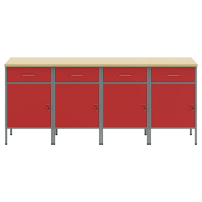 Werkcabinet 4-Delige Set En Grijs Geëngineerd Hout En Staal 4x (84 cm) Rood 4x kast