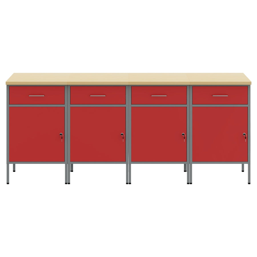Werkcabinet 4-Delige Set En Grijs Geëngineerd Hout En Staal 4x (84 cm) Rood 4x kast