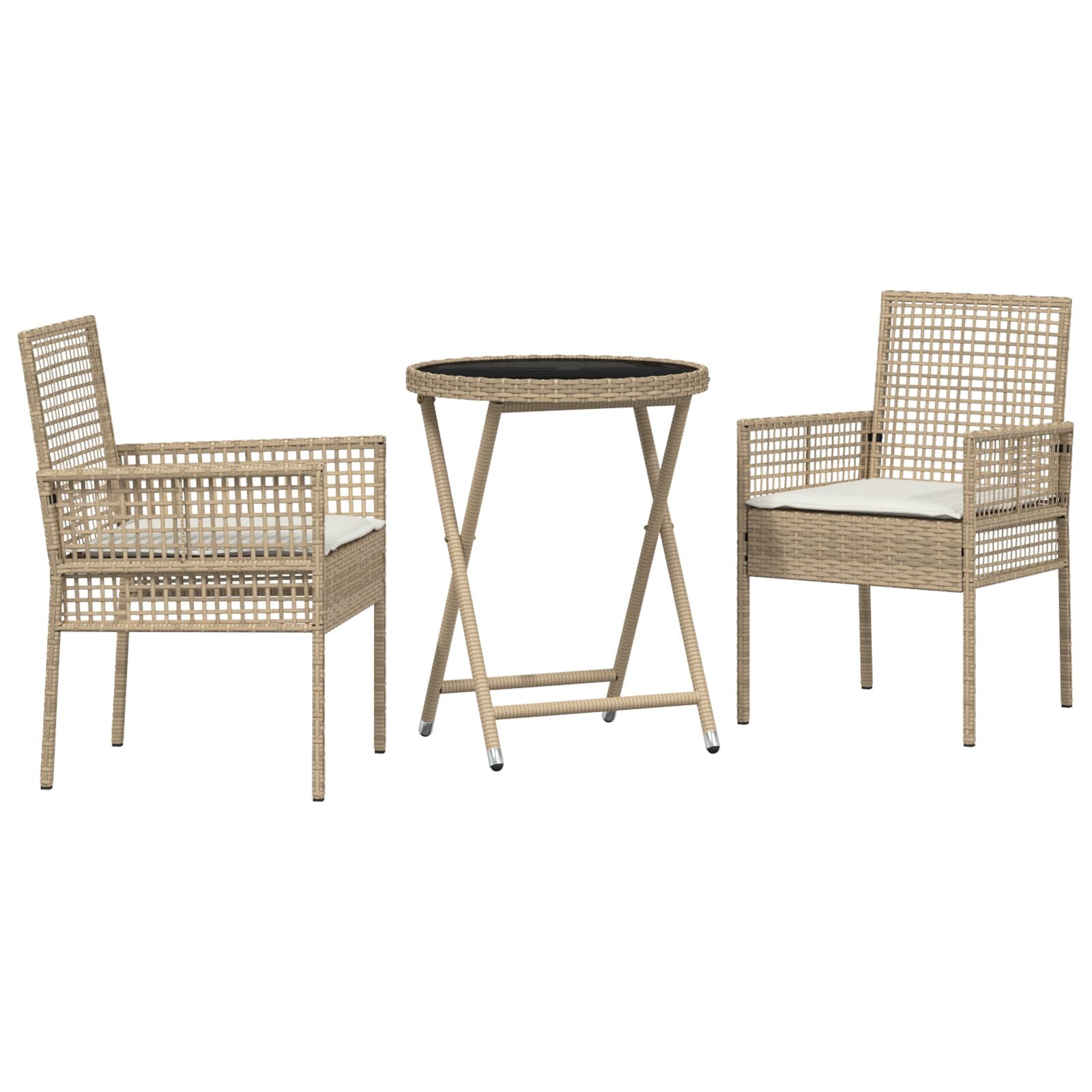 3-Delige Bistroset Voor De Tuin Met Kussens Beige Poly Rattan