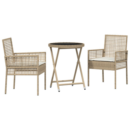 3-Delige Bistroset Voor De Tuin Met Kussens Beige Poly Rattan