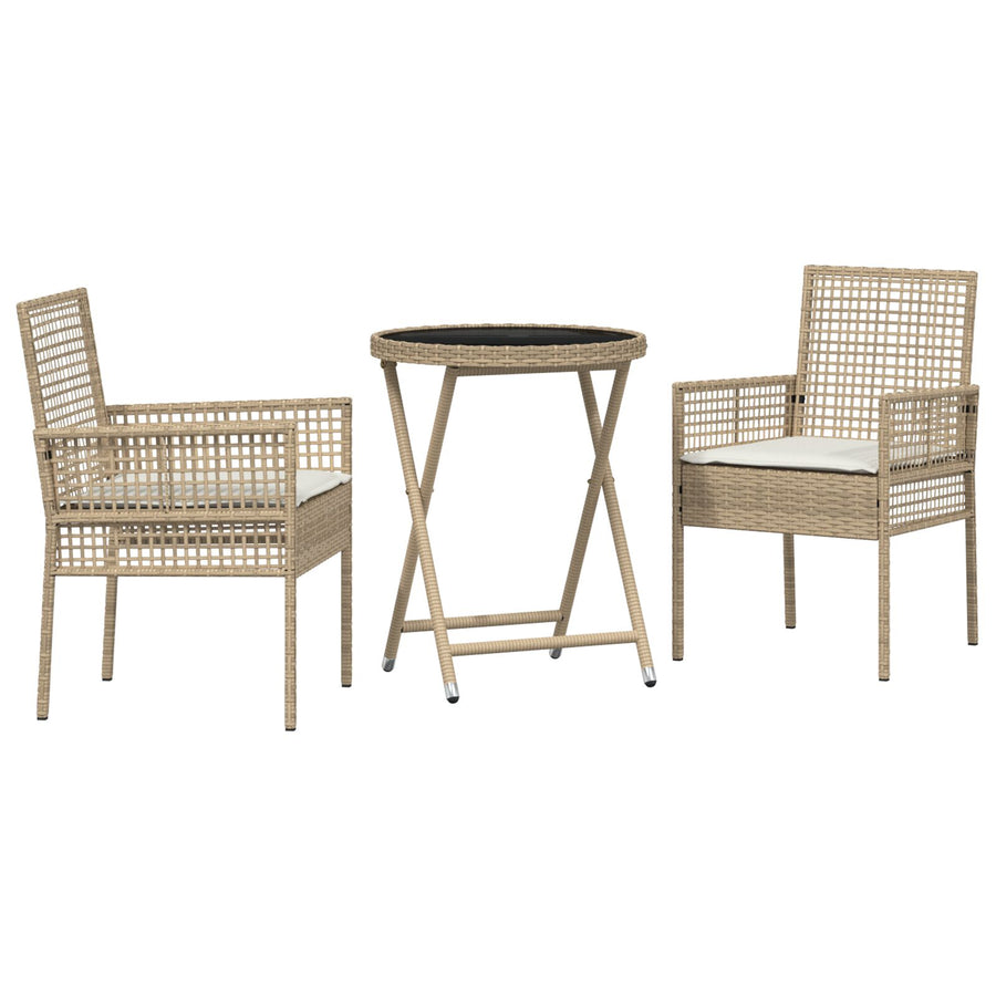 3-Delige Bistroset Voor De Tuin Met Kussens Beige Poly Rattan